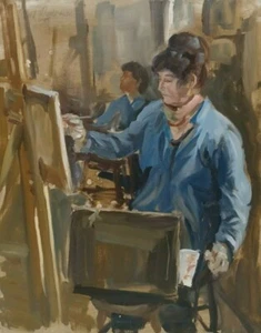 1990 LISTED AMERICAN ALBERT WASSERMAN Sd ORIG O/C FIGURAL ARTIST at EASEL - Picture 1 of 11