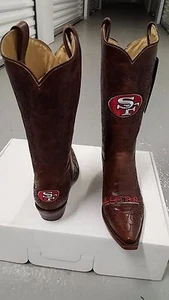 San Francisco 49ers Ladies Brown Leather Boots size 5.5-11 Stitched Cowboy snip - Picture 1 of 3