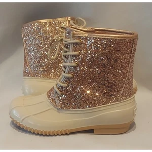 Sugar Womens Rose Gold Glitter Lace-Up Round Toe Skylar Duck Boots Size 6 NWOT - Picture 1 of 14