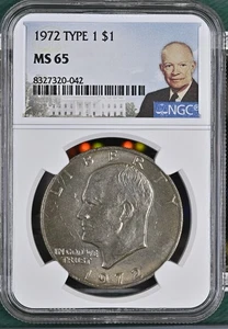 1972 - P Eisenhower Dollar 1 $ Type 1 Clad NGC Ike Portrait Specialty Label MS-65 - Bild 1 von 2