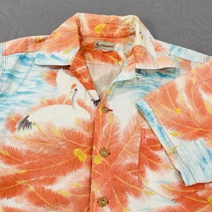 Vintage Desmond's Hawaiian Shirt 1940's Bird Pink Wood Button Large Ocean Beach - Picture 1 of 7