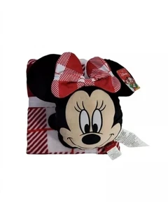 Disney Minnie Mouse Plush Pillow & Throw Blanket Set Red White Gingham Bow New - Picture 1 of 5