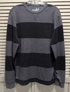 Volcom Gray Striped Thermal Long Sleeve Crew Neck Logo Size Medium - Picture 1 of 6