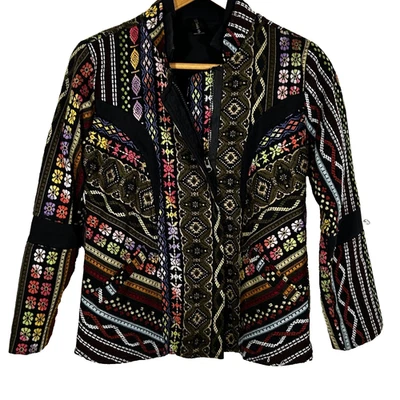 Sacred Threads Jacket Size Small Full Zip Embroidered Cotton Black Colorful - Image 1 of 4