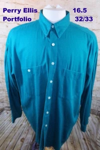 Perry Ellis Portfolio Men's Casual Dress Shirt 16.5-32/33 Long Sleeve Teal Blue - Picture 1 of 7