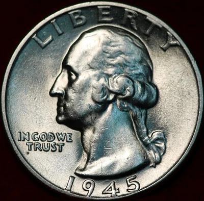 Uncirculated 1945 Philadelphia Mint Silver Washington Quarter - Image 1 of 2