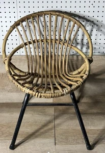 Mid Century Dutch Rattan Child’s Chair Round Hoop Metal Legs - Picture 1 of 11