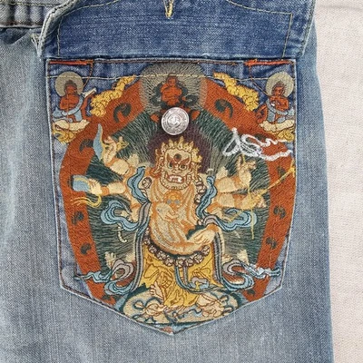 Pantalones de mezclilla True Religion Billy para hombre 36x33 Y2K desgastados bordados bolsillo Buda Foto 1 de 4
