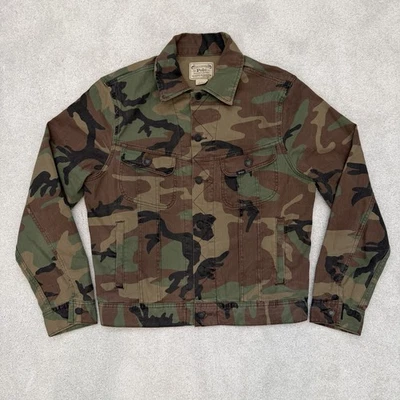 NUEVO Polo Ralph Lauren Camuflado Denim Chaqueta Hombres Mediano Verde Botón Camionero Foto 1 de 4