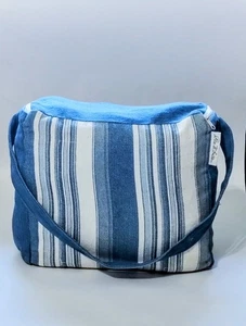 Park B Smith ECO SOFT COTTON DENIM Woven Lt. Blue Stripe ZIPPER TOTE/STORAGE BAG - Picture 1 of 9