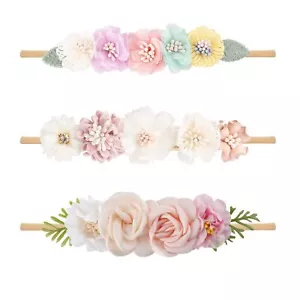 Baby Headbands Set with Flower Bows Elastic Floral Wraps for Newborn Girls - Picture 1 of 7