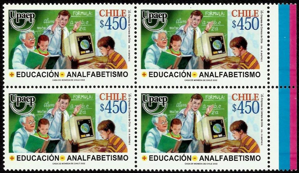 CHILE, UPAEP 2002, EDUCATION & ILLITERACY, MNH, BLOCK OF 4, YEAR 2002 SCOTT 1402 - Image 1 of 1