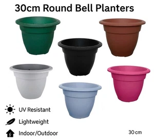 Plastic Round Bell Pots Planter Bright Garden Flower Patio Plant 30 Cm Outdoor - Picture 1 of 24