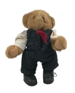 Tender Heart Treasures Teddy Bear W/ Pinstripe Suit Red Tie Black Sock Shoes - Picture 1 of 22