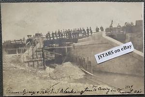 1907 PORT WASHINGTON, WI, RAILROAD BRIDGE CONSTRUCTION PHOTO POSTCARD RPPC OOAK - Picture 1 of 2