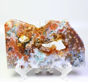 Natural Polished Ocean Jasper Agate Eye Quartz Crystal Slice Stone Reiki / Stand - Picture 1 of 9
