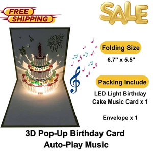 3D Pop-Up Birthday Card - Auto-Play Music, LED Lights, Laser Cut, Gift for All - Picture 1 of 7