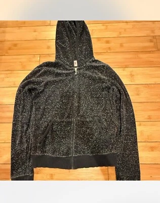 Chaqueta Juicy Couture negra y plateada cremallera sudadera con capucha terciopelo metálico brillante talla M Foto 1 de 4