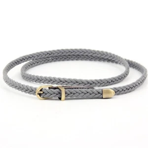 Womens Braided Leather Dress Belt Pin Buckle Narrow Skinny Waistband Strap Waist - Picture 1 of 36