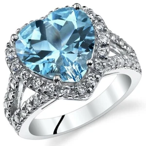 Anillo de topacio azul suizo en forma de corazón de 5,25 quilates tallas 5 a 9 - Imagen 1 de 3