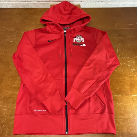 Ohio State Buckeyes Jacket Mens Medium Red Full Zip Hoodie Nike Therma Fit Cover