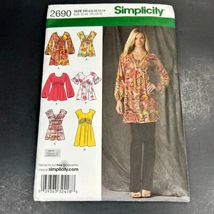 Simplicity 2690 Misses Mini Vestido o Túnica Empire Jersey de cintura Tamaño 6-14 Sin cortar - Imagen 1 de 4