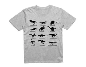Kids Dinosaur Silhouettes T-Shirt T-Rex Velociraptor Jurassic Nature Science - Picture 1 of 18