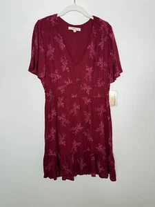 Rewind Women's XL NWT Flutter Sleeve Sangria Floral Dress Ruffle - Picture 1 of 6
