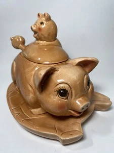 Vintage 4 Pcs Glaze ceramic piggy jar/canister Gravy, Cream Or Sugar beautiful - Picture 1 of 14