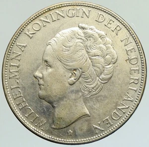 1930 Netherlands Kingdom Queen WILHELMINA 2 1/2 Gulden BIG Silver Coin i112090 - Picture 1 of 3