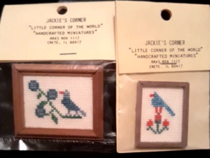 Set of 2 Vtg Miniature Framed Petit Point / Cross Stitch Birds - Handmade NOS - Picture 1 of 4