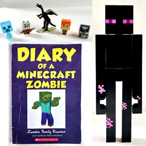 Minecraft Figure & Book Lot - Large 11” Enderman, Stone Golem, Mob Head Minis + - Picture 1 of 11