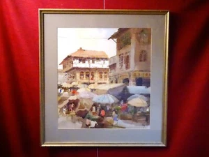 Tong Chin Sye Singapore China Town original framed painting signed watercolour - Picture 1 of 8