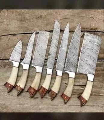 Küchenmesser-Set 7 Teilig mit handgeschmiedet Damaststahlklingen Handgefertigtes - Bild 1 von 4