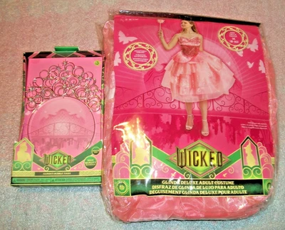 2pc Glinda Deluxe Wicked Good Witch Movie Fancy Dress Up Halloween Adult Costume - Image 1 of 4