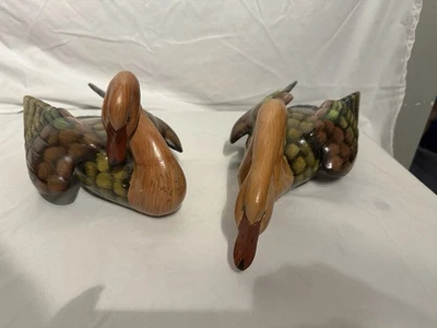 Набор из 2 вручную расписанные деревянные резные корейские свадебные фигурки мандаринов уток - Изображение 1 из 4