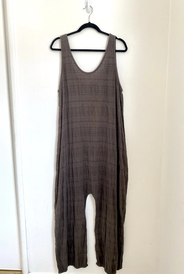 Black Crane Jumpsuit Brown sleeveless L lagenlook oversized loose cotton - Image 1 of 3