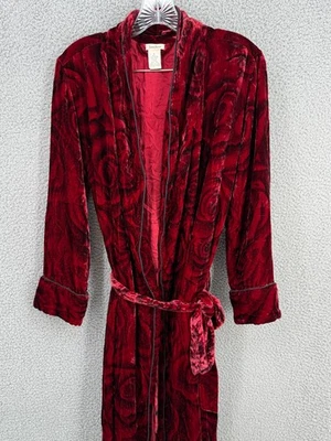 Винтажный Neiman Marcus красный шелк длинный халат розы печать галстук талии LUXE потрясающий - Изображение 1 из 4