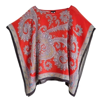 Blusa Poncho Feminina Talbots XS/S Seda Paisley Transparente Boho Artístico Resort 38" - Imagem 1 de 4