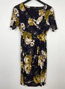 M&S Purple Jersey Wrap Front Dress UK 12 Pixelated Floral Print Stretchy - Picture 1 of 7