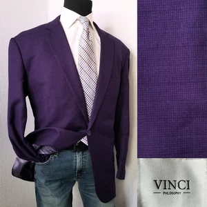 Vinci Philosophy Men Blazer 46R Purple Windowpane Sport Coat Jacket 👉 Beautiful - Picture 1 of 19