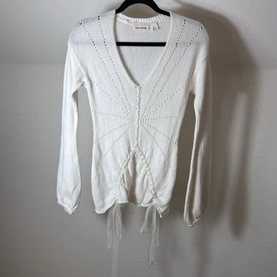 Vintage DKNY Jeans Knit Sweater White Long Sleeve Tie Front Small Y2K - Image 1 of 4