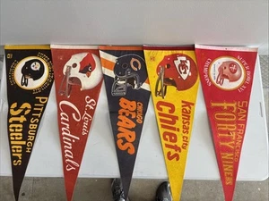Vintage (5) ‘70’s-‘80’s NFL Pennants 29’’ Rare Steelers Cards Bears Chiefs 9ers - Picture 1 of 11