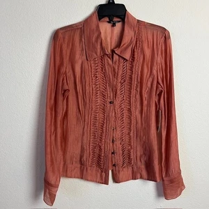 New Nic + Zoe Sz 6 Button Down Romantic Blouse Ruched Business Cocktail - Picture 1 of 11