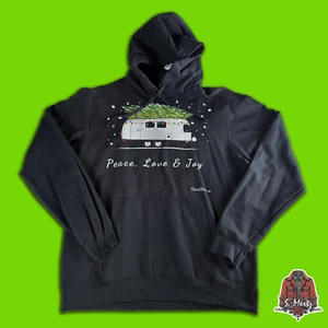 Felpa con Cappuccio Uomo Nuova 100% Cotone Nera Taglia L Natale Caravan Rimorchio "Pace Amore e - Foto 1 di 4