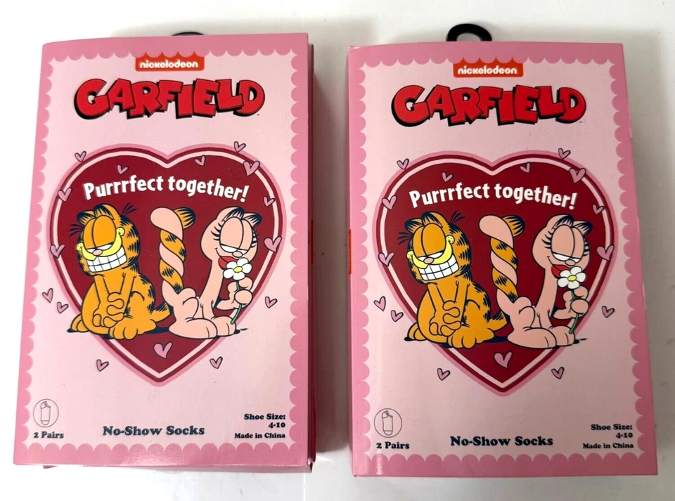 Garfield Nickelodeon Love Valentine's Day No Show Socks (2 Pack) Size 4-10