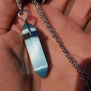 Lovely Flashy Light Blue Cat Eye Pendant Necklace - Picture 1 of 5