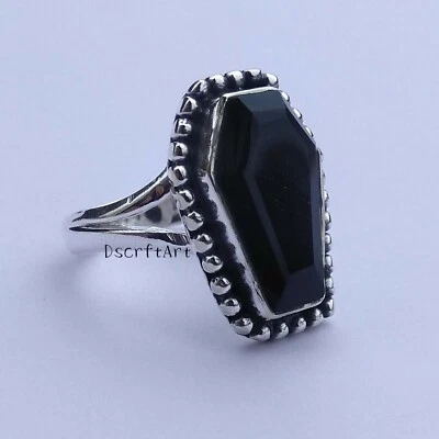 Black Onyx Coffin Gemstone Ring, 925 Sterling Silver Handmade Ring, Gift For Her - Image 1 of 4