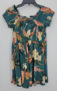 Patrons of Peace Dress Womens Large Green Floral Smocked Hawaiin Tropical Boho - Picture 1 of 11