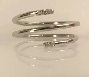 14k White Gold White Genuine Diamonds Midi Knuckle Spring Band 1mm Polish Ring - Picture 1 of 9